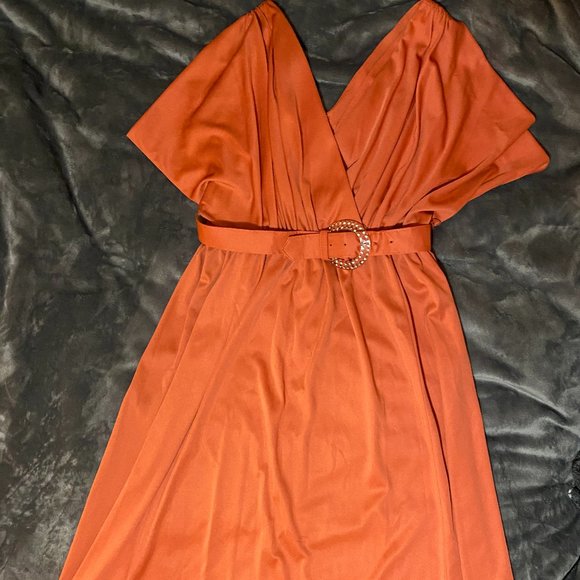 Vintage 1970s Orange Formal Dress M - Picture 1 of 8